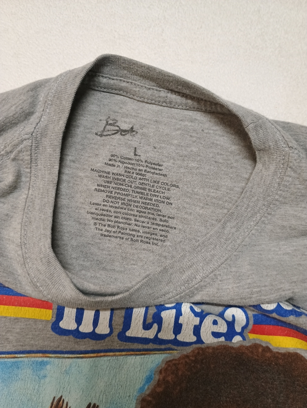 Bob Ross Mens Size L 'Let's Make Them Birds' Graphic Tee - Gray - Picture 3 of 4